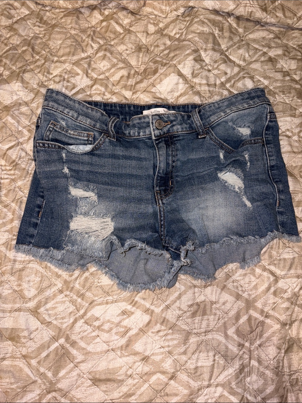 Frayed Hem Distressed Blue Denim Shorts